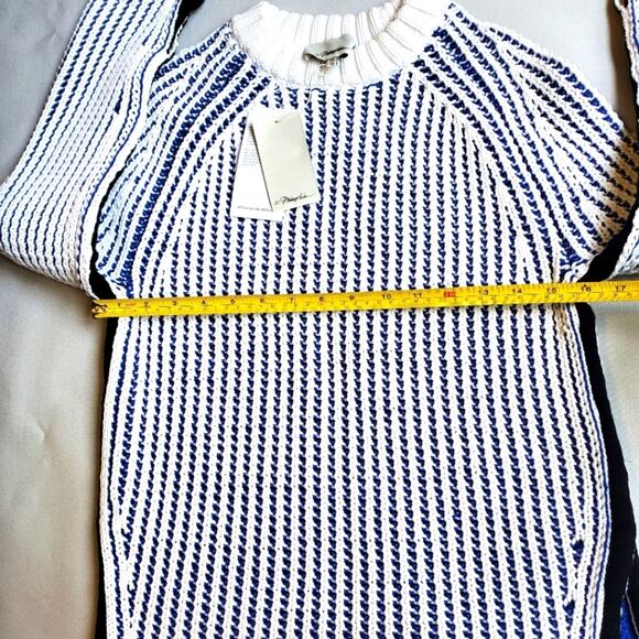NWT$495 3.1 Phillip Lim Two-Tone Ribbed Knit White Blue Pullover Sweater Top XS - Picture 13 of 16